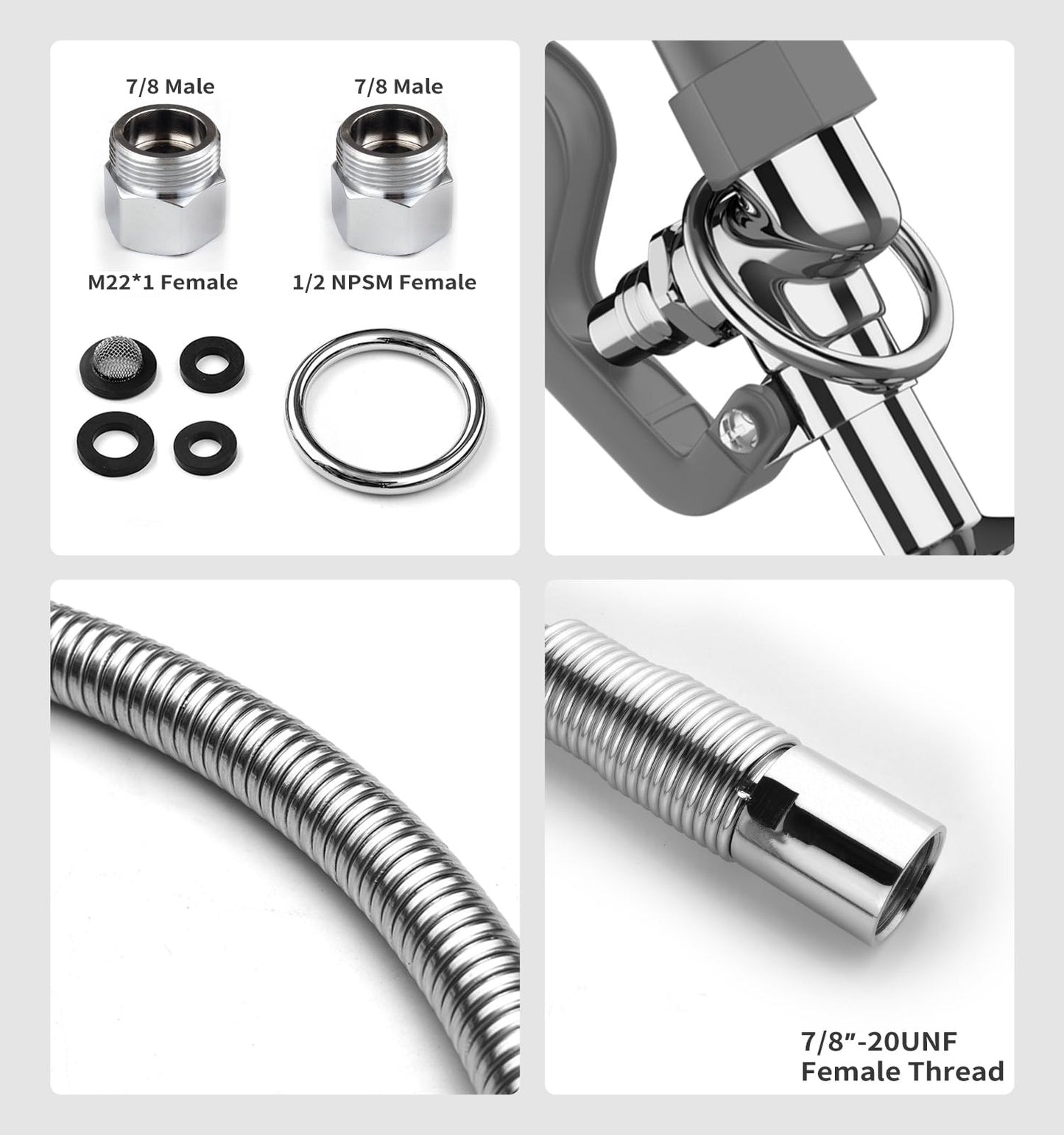 BESTJEEF Pre Rinse Spray Valve with 45” Stainless-Steel Hose,1.42 GPM Pre Rinse Sprayer Commercial Sink Sprayer with Ergonomic Handle Commercial Faucet Parts,Fit for Dish Washing Spray （Gray）