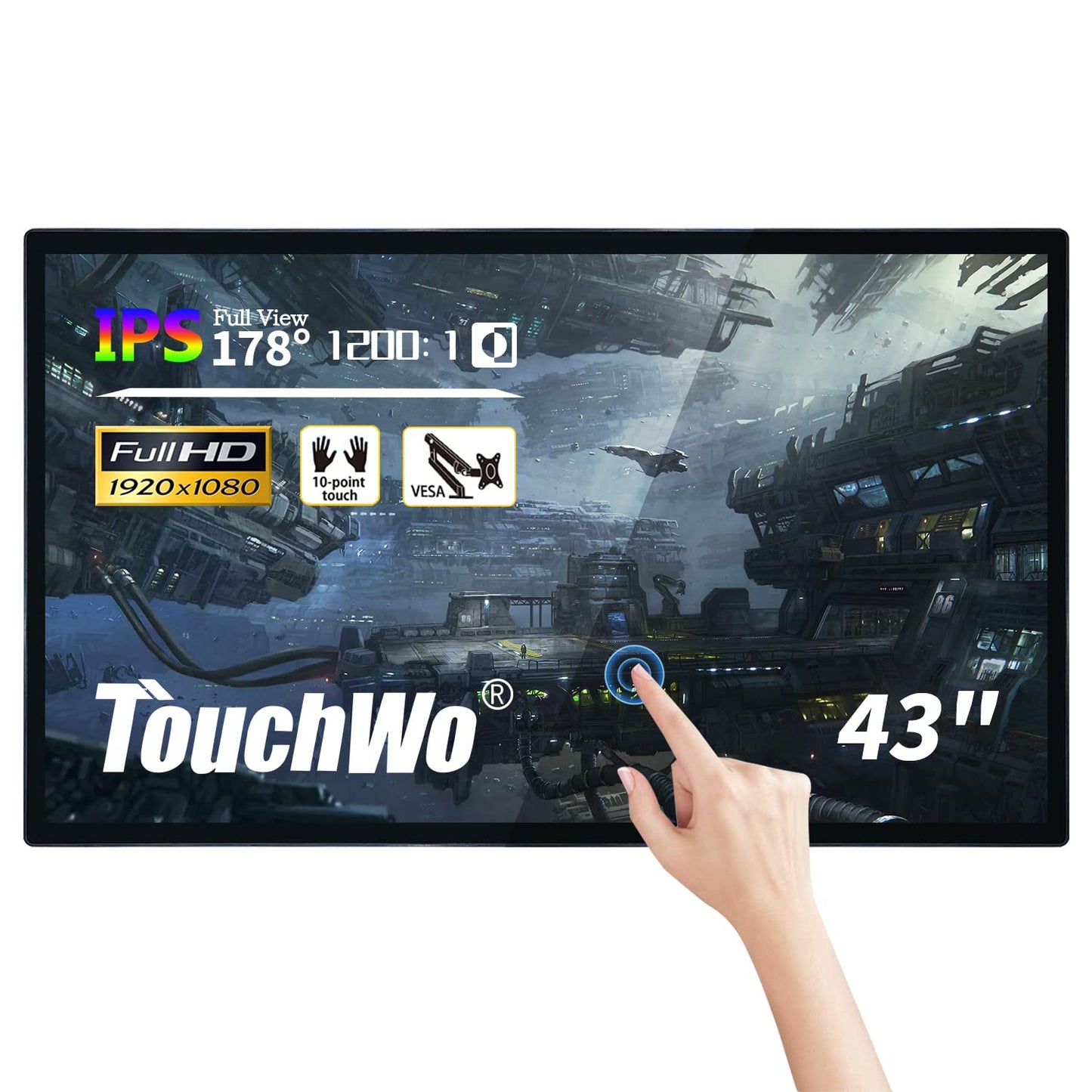 TouchWo 43 inch Interactive Touchscreen Monitor, Smart Board with 16:9 Display 1080P, Android 14 Touchscreen Electronic Whiteboard for Office and Classroom, RAM 4G & ROM 32G