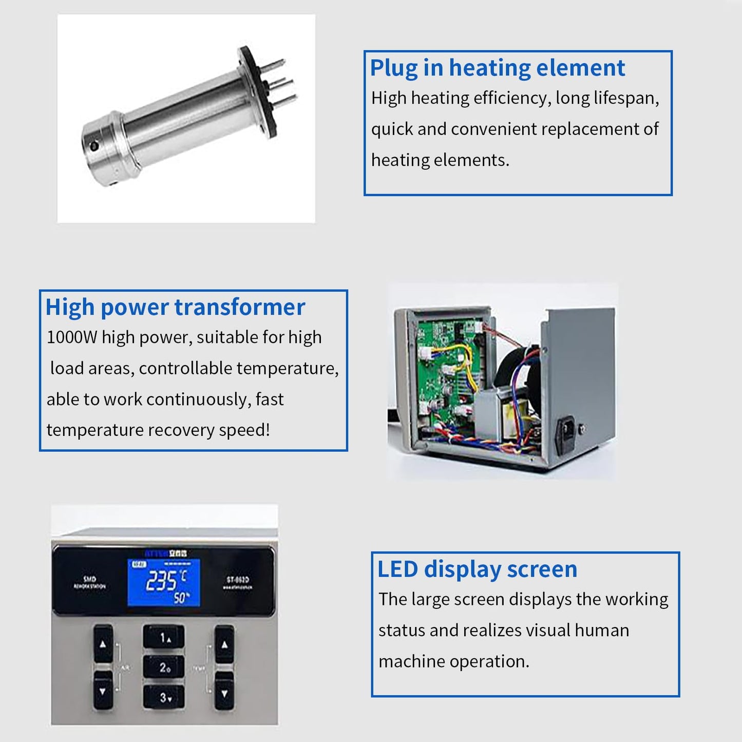 ATTEN ST-862D Hot Air Rework Station, 1000W Hot Air Soldering Station with Auto Sleep Function, Equipped with Large LCD Display & 4Air Nozzles, Suitable for Micro Soldering Rework