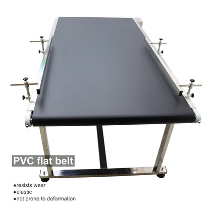 BREVELTION PVC Flat Belt Conveyor Stainless Steel Industrial Transport Conveyor Adjustable Speed Conveyor with Double Guardrails Conveyor Length 59inch Width 27.5inch Load 55LBS 250W