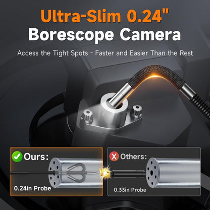 FOXWELL Elite 220° Two-Way Articulating Borescope, 0.24in Ultra-Slim Endoscope Camera with Light, 1920P HD, IP67 Waterproof, 5.3FT Flexible Snake Scope for Automotive Engine Pipe Home Inspection