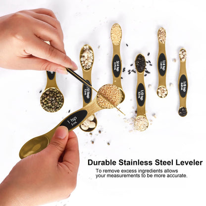 Magnetic Measuring Spoons Set Stainless Steel with Leveler-9pcs Stackable Measuring Cups for Baking-Measuring Cups and Spoon Set Kitchen Gadgets Apartment Essentials Fits in Spice Jars