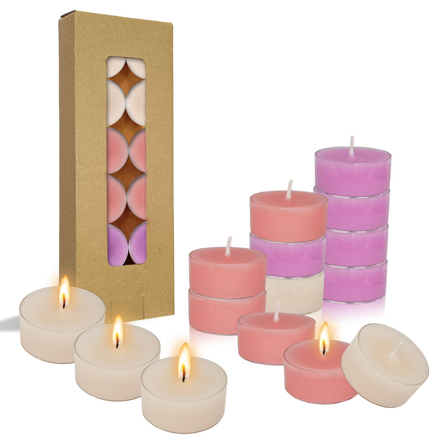 Gedengni Candlesticks Scented Tealight Candles,24pcs Handmade Round Tea Light Candles Rose Scent Wax Tealight Candle Smokeless Candle Stciks for Spa Home Decor Women Gifts (T01-24S-RDGRL)