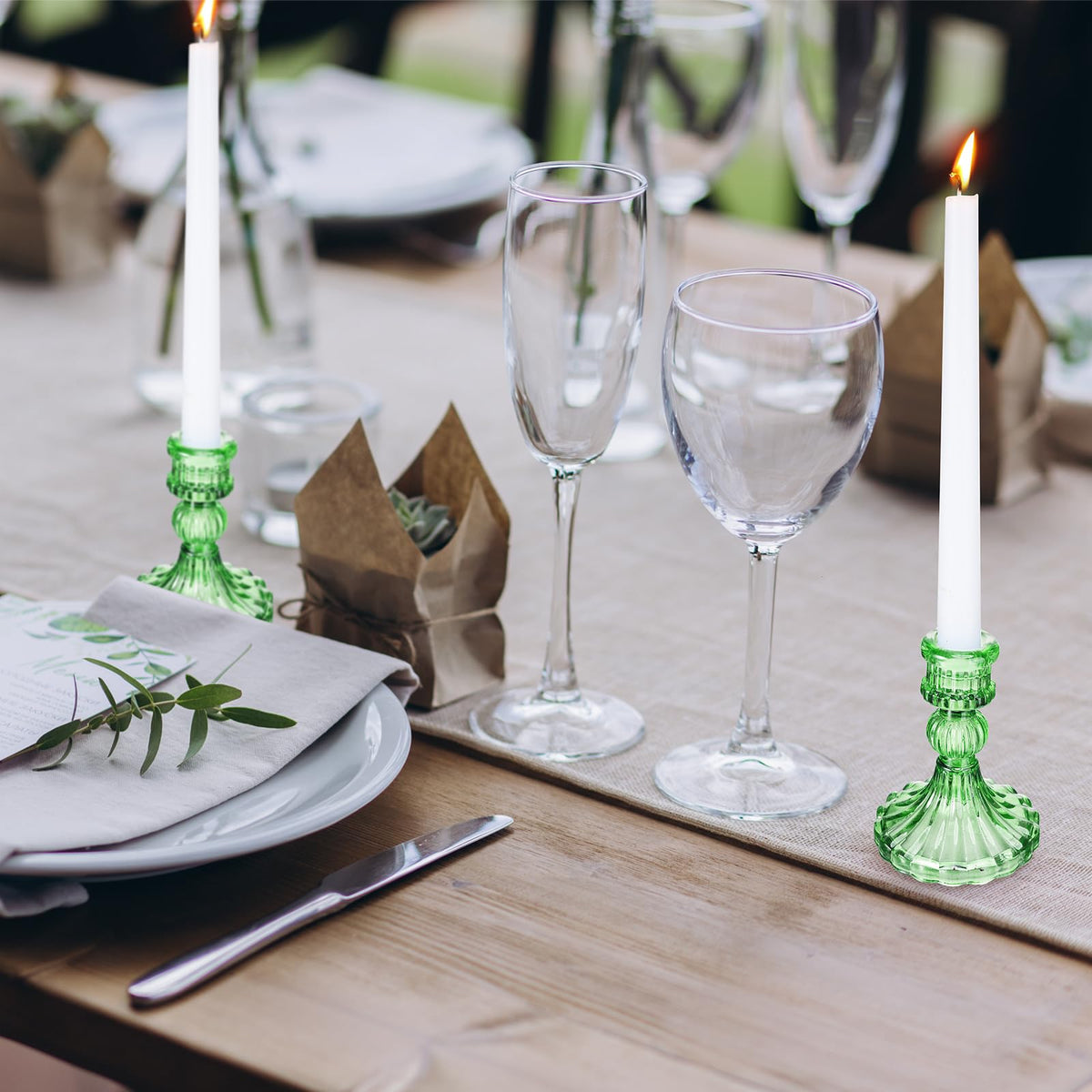 Maxcheck Set of 6 Candlestick Holders Taper Glass Candle Holder Decorative Candle Stand for Wedding Party Table Centerpiece Anniversary Festival Home Decor(Green)