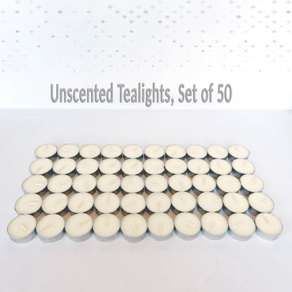 Soy Blend Tea Light Candles, 50-Pack, Unscented Soy Tealights in Aluminum Cups, 4-Hour Long-Burning, Smoke-Free Cotton Wicks