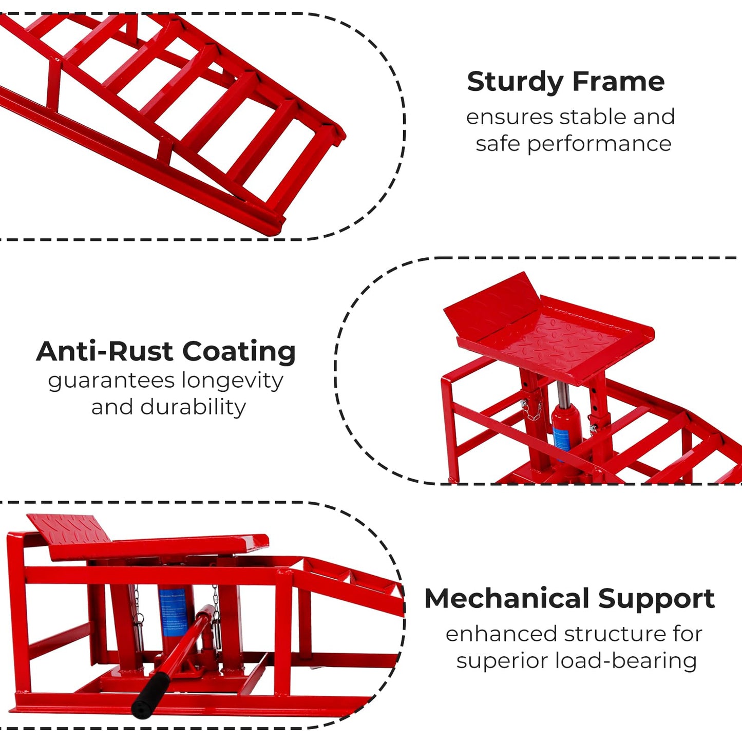 Rovibek 2 Pack Hydraulic Car Ramps, 5t Car Lift Service Ramps, 11000lbs Heavy Duty Steel Car Lift Ramp, Auto Ramps for Changing Oil for Maintenance, Red