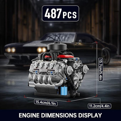 Mould King Mini V8 Engine Kits That Runs Build Your Own Visible Car Motor Physical Science Experiment Models for Teens Best STEM Toy Gifts for 14+ and Adult 10171 (487 Pcs)