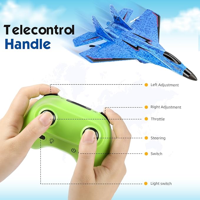 RC Plane Remote Control Airplane Toy - RC Plane Remote Control Planes 2CH 2.4Ghz Rc Aircraft with Lights Outdoor Foam Durable Rc Aircraft Foam RC Airplane Jet for Kids Adults Hobby Toys