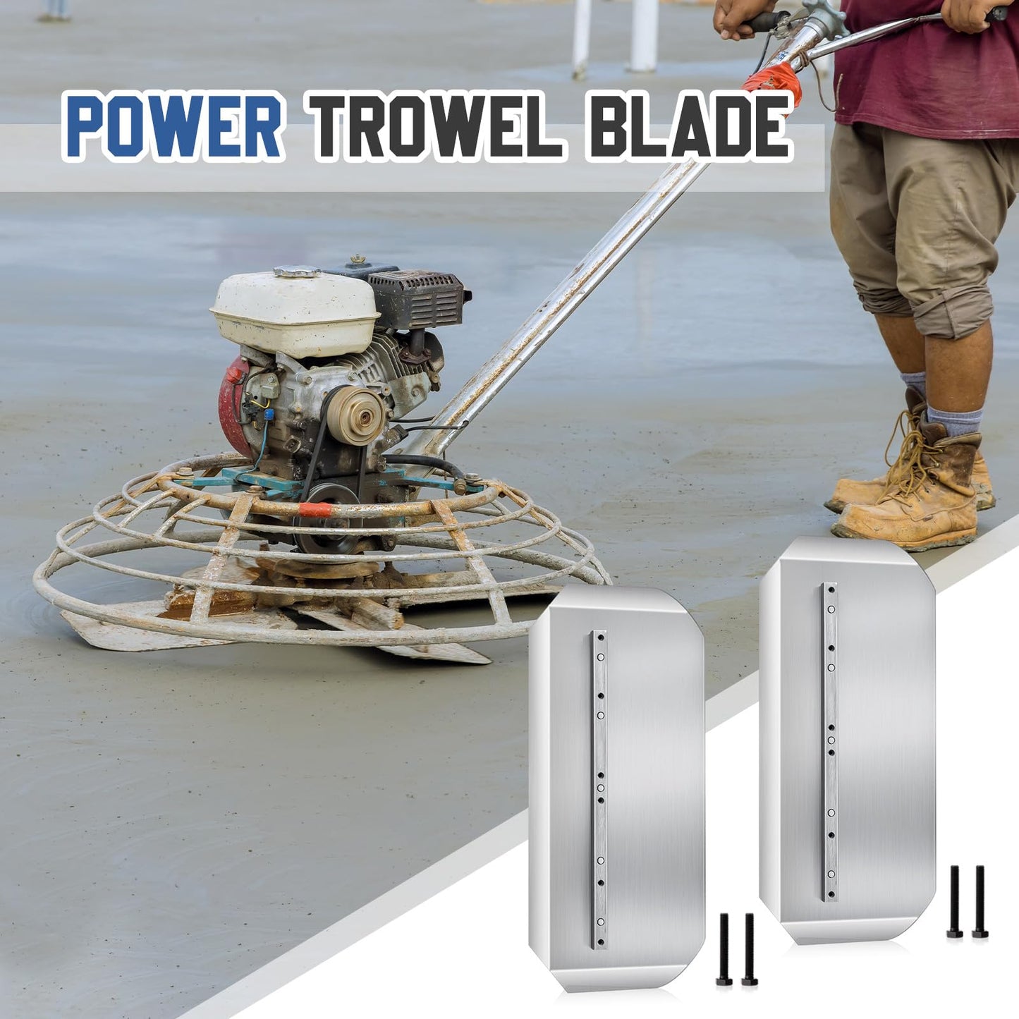 Lanties 8 Pcs Power Trowel Blades 8“x 18” Stainless Steel Combination Blades for Concrete Masonry Refinishing