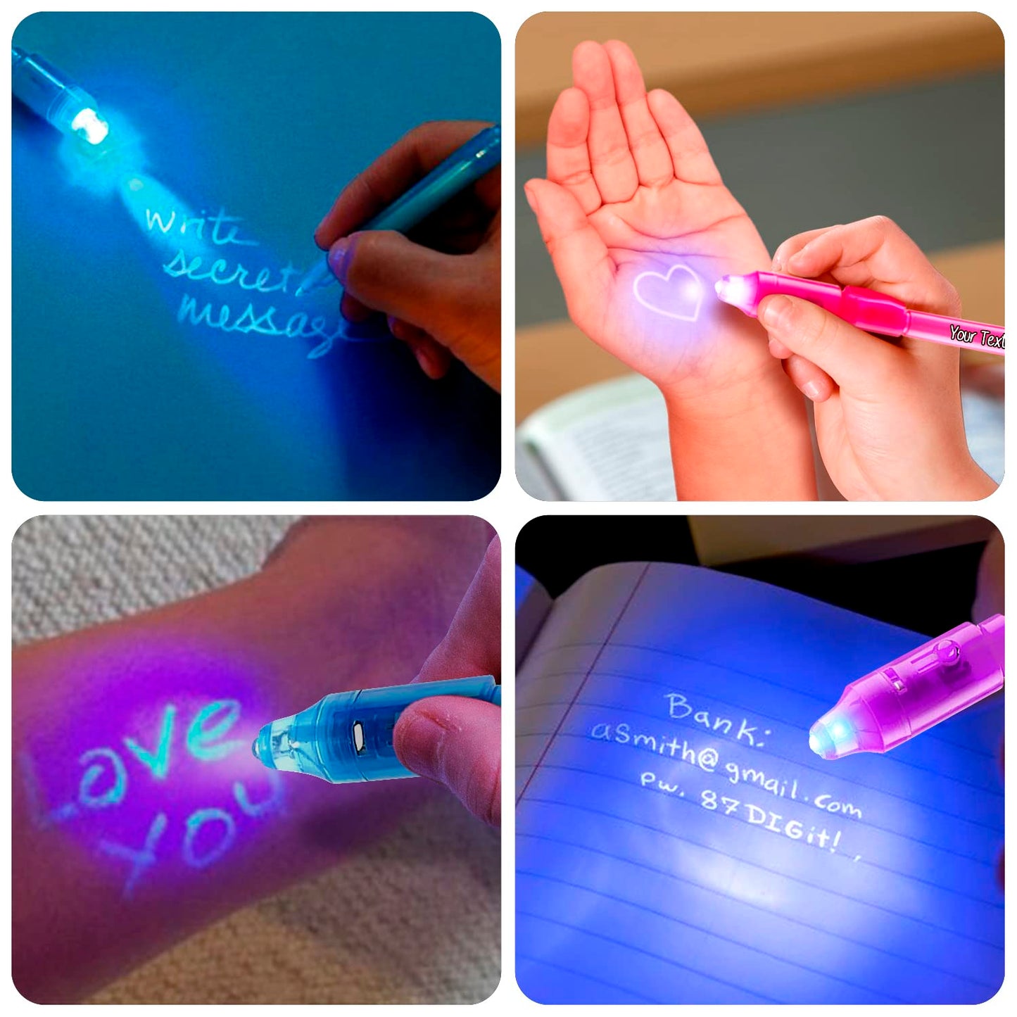 Personalized Invisible Disappearing Ink Pen Marker, Custom Secret Spy Message Writer with UV Light, Fun Activity for Kids Party Favors Gifts and Stock Stuffers, 24 Pack, Purple