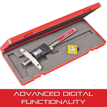Starrett Electronic Depth Gage with Clear, Easily-Read Numbers, Fine Adjustment Thumb Roll and Removable Hook - 0-6" Range, .0005" Resolution - 3753A-6/150