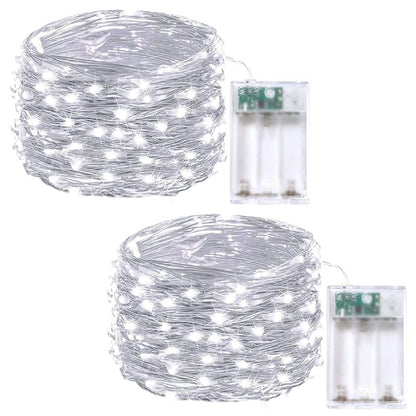 2-Pack Fairy Lights Battery Operated with Timer, Waterproof 16FT 50 LED String Lights Indoor Outdoor, Cuttable Starry Fairy Lights for Christmas Home Bedroom Wedding DIY Centerpiece Decor (Cool White)