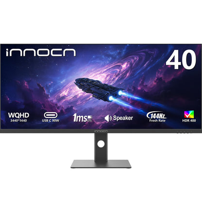 INNOCN 40" WQHD 3440 x 1440P 144Hz Ultrawide Monitor Gaming FreeSync HDR400 21:9 PC Computer IPS Screen Split PIP/PBP for Editing/Gaming, USB C 90W, HDMI, DP, Black