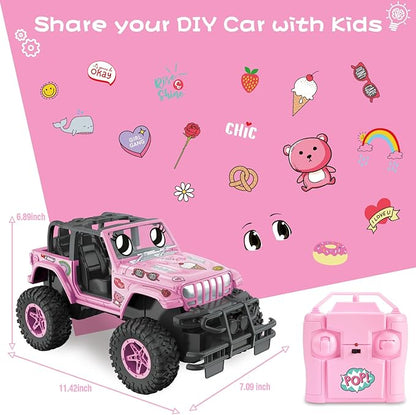 NQD RC Cars with DIY Sticker Pink Remote Control Car for Girls 2.4Ghz Jeep RC Trucks Little Girl Toys Birthday Xmas for 3 Years Old and Up