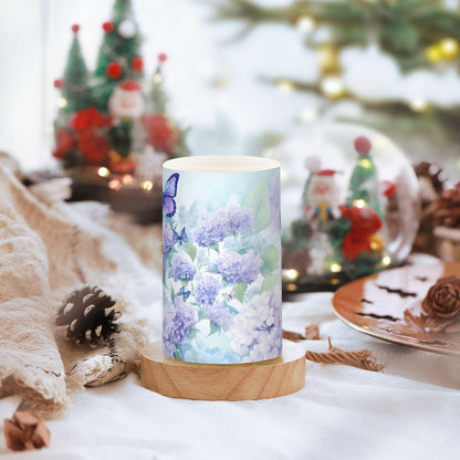ALAZA Blue Hydrangea Flowers with Butterflies Flickering Flameless Candles Battery Operated with Remote Timer,Tea Light Candles LED Pillar Votive Candles Set of 2 for Outdoor Indoor Decorations
