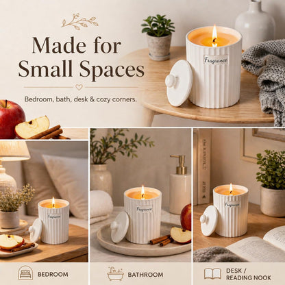 Viyffo Apple Cinnamon Holiday Scented Candle for Women & Men, Non Toxic Soy Candle in Matte White Ceramic Jar with Gift Box Perfect for Winter Gift & Home Decor