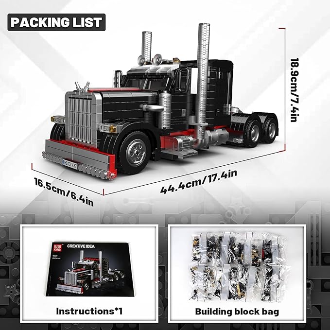 Mould King 10037 Semi Truck Building Set Flatbed Truck Toy with 10 Wheels Collectible Car Model to Build and Display Creative Gift for Adult (1797 Pieces)