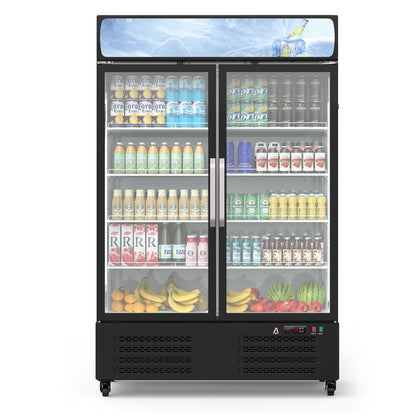 Garvee Commercial Refrigerator - Large Capacity Glass Door Merchandiser with LED Display, 36.3 Cu.Ft Upright Fridge for Business & Commercial Use, Black