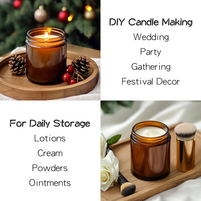 KEYWING 8 oz Candle Jars with Lids, 30 Pack Amber Glass Jars with Black Metal Lids, Round Candle Containers, Empty Jar for Making Candles, Powder, Liquid, Cream