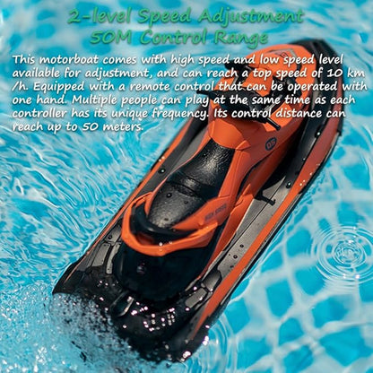 Miracland 2.4GHz Remote Control Jet Ski High Speed RC Motorboat Water Toy with Dual Propellers 2 Speed Levels 50 Meters Control Range (Blue)
