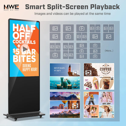 QIXZOCV MWE 43 Inch Indoor Floor Standing Digital Signage Advertising Display Kiosk LCD Screen Commercial Totem Android System Vertical Poster with Auto Media Player