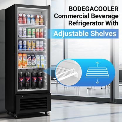 BODEGACOOLER Commercial Beverage Refrigerator, 290L Display Fridge with Soft LED Light, 264 Cans & 120 Bottles Commercial Merchandiser Refrigerator For Kitchen, Home,Office,Garage,Gym,Shop,Man cave