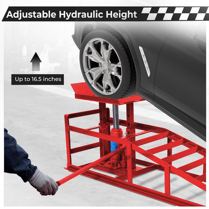 Rovibek 2 Pack Hydraulic Car Ramps, 5t Car Lift Service Ramps, 11000lbs Heavy Duty Steel Car Lift Ramp, Auto Ramps for Changing Oil for Maintenance, Red