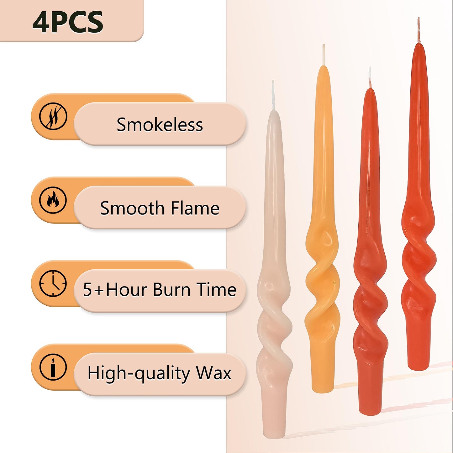 Spiral Taper Candles Twisted Candle Sticks Unscented Handmade Candles Gradient Orange Candlesticks Dinner Candles for Home Decor Wedding Gatherings Relaxation Special Occasions Celebrations
