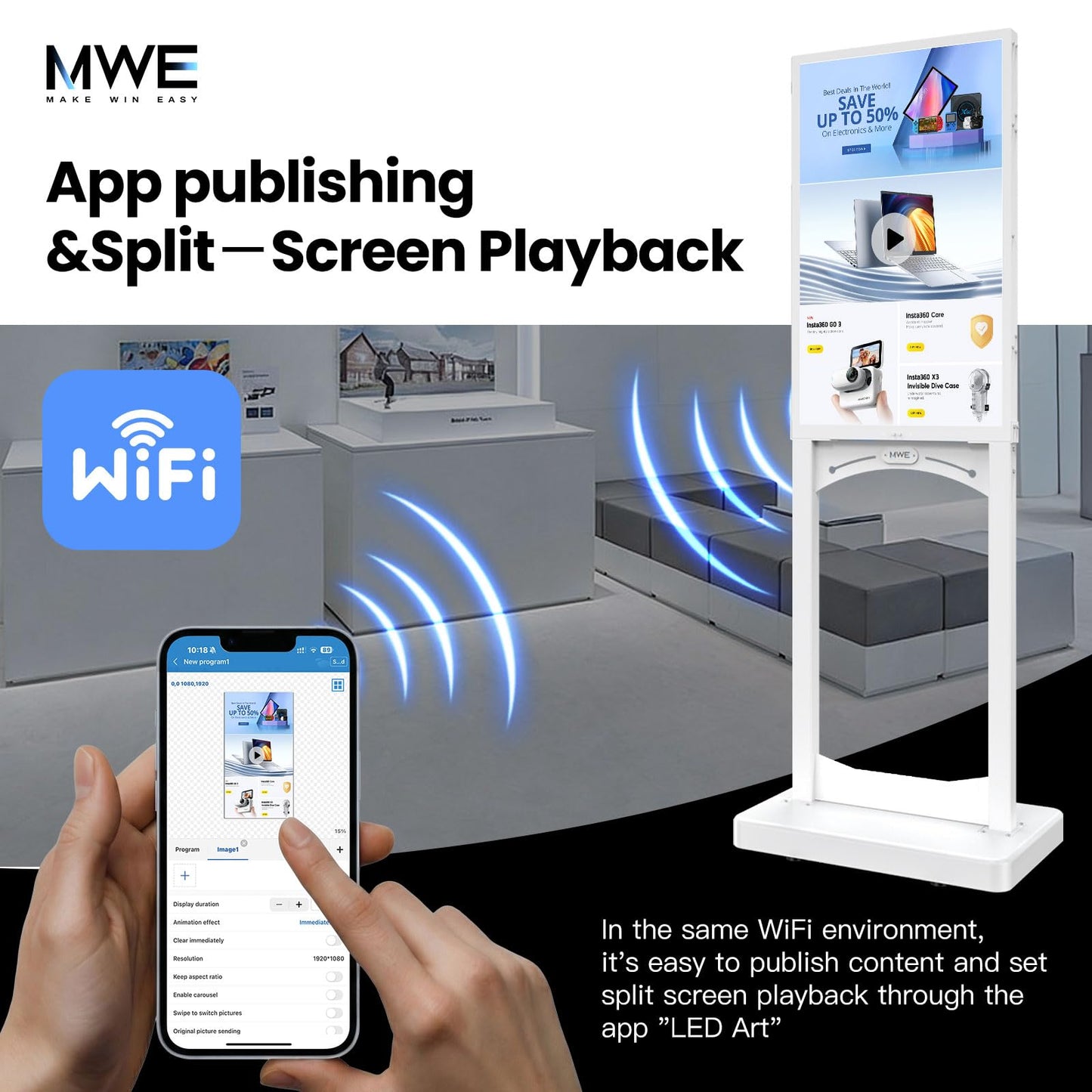 MWE 32 Inch Indoor Digital Signage Display, 1000 Nits Window Advertising Display Kiosk, Free Custom Logo Nameplate, Support Floor Standing or Ceiling Mounted, for Retail Store Window Promotion