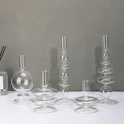 Rtteri 5 Pcs Glass Candlestick Holders Colorful Glass Taper Candle Stand Groovy Candlestick Wavy Boho Chic Clear Bases Holders Elegant Vase for Home Party Centerpiece(Clear)