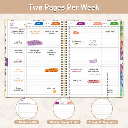 Teacher Planner 2026-2027, Jul 2026-Jun 2027 Academic Year, 8.5" x 11" Lesson Planner Book for Teacher Calendar, Spiral Bound Planners, Colorful Monthly Tabs, Planning Stickers, Leopard
