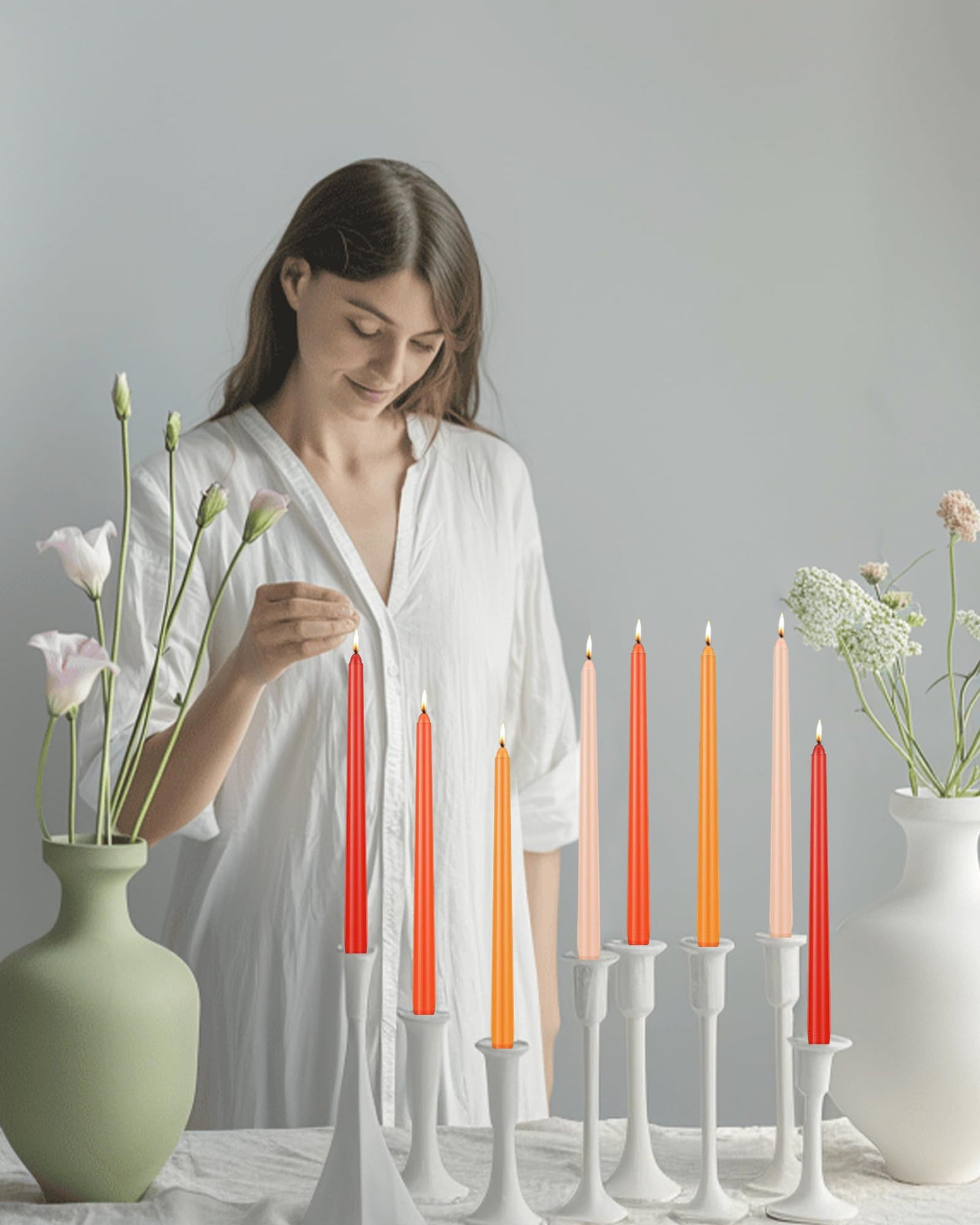 LPUSA 12 inch Orange Gradient Taper Candles Unscented Smokeless Long Tall Tapered Candle for Candlesticks Sticks Wedding Advent Home Decor Dinner Christmas，Set of 12