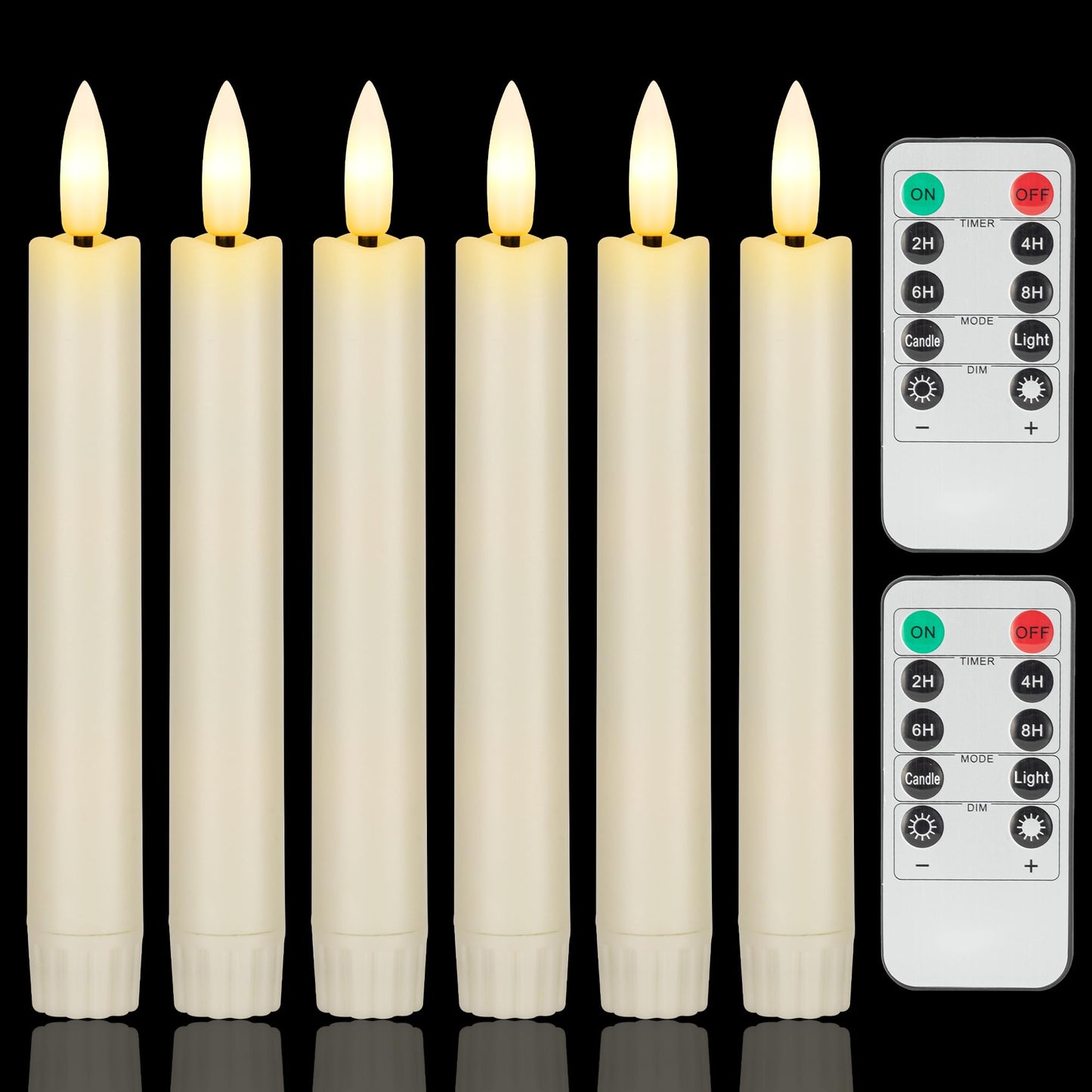 AFINETH 6.4 Inch Flameless Taper Candles with Remote, Short Flickering Battery Operated Candles, Ivory Led Flameless Candlesticks for Weeding Home Party Festival Decor, 6 Pack
