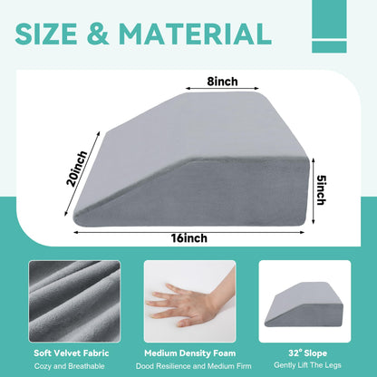 HOMBYS Extra Large Recliner Leg Pillow Support, 5 inch Thick Foam Foot Rest Cushion for Couch, Ergonomic and Multifunctional Leg Elevation Pad for Sofa, Chair, Bed(Grey)