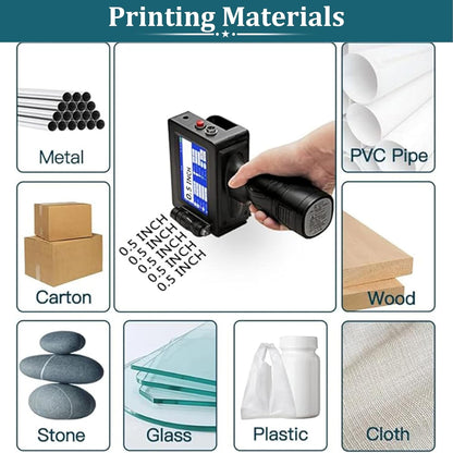Phezer 1inch/25.4mm Handheld Inkjet Printer for Flat Surface P15-1 Model for QRCode Barcode Production Date Time Logo Batch Number Print On Glass Bag Carton Box Wood Cloth Plastic Cable (25 Languages)