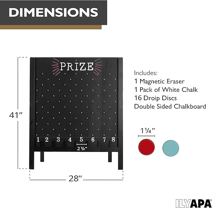 Ilyapa Board - Large Portable Prize Drop Game for Events and Trade Show - 27.5 x 41 Inch Double Sided - Wooden A-Frame Chalkboard Sign Eraser