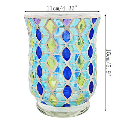 Glass Candlestick Romantic Mosaic Broken Candlelight Aromatherapy Candle Cup for Valentine's Day Christmas Thanksgiving Tables Center of Party Decorations(NO Candles)