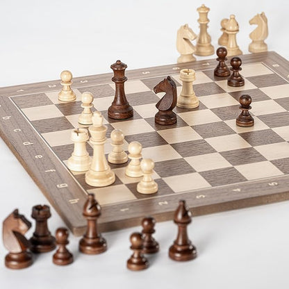 A&ampA Professional Wooden Chess Set 15.5 Wooden Board with 3 Weighted Wooden Chess Pieces with Chess Scorebook and Storage Bag