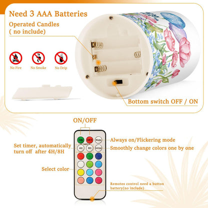 ALAZA Mother's Day Flowers Flickering Flameless Candles Battery Operated with Remote Timer,Tea Light Candles LED Pillar Votive Candles Set of 2 for Outdoor Indoor Decorations