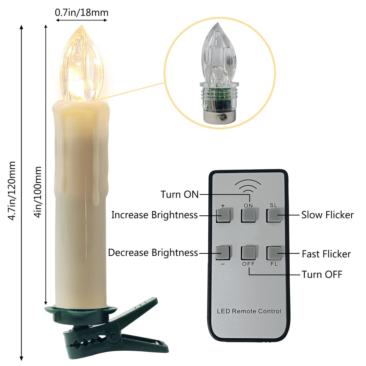 Flameless LED Taper Candles with Clips, 4” Battery Operated Window Candles with Remote Timer Mini LED Chandelier Candlesticks for Home Decor Wedding Church Party & Tree Lighting,10 Pack,Beige