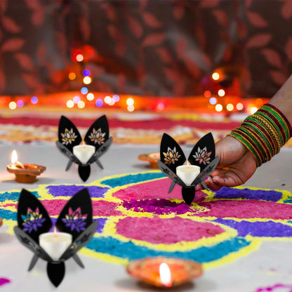 2 PCS Lotus Candle Holder Hollow-Out Lotus Tealight Candle Holder Shadow Lotus Pattern Flower Shape Candlestick Iron Diwali Decorative Candle Holders for Home Christmas Wedding Decor