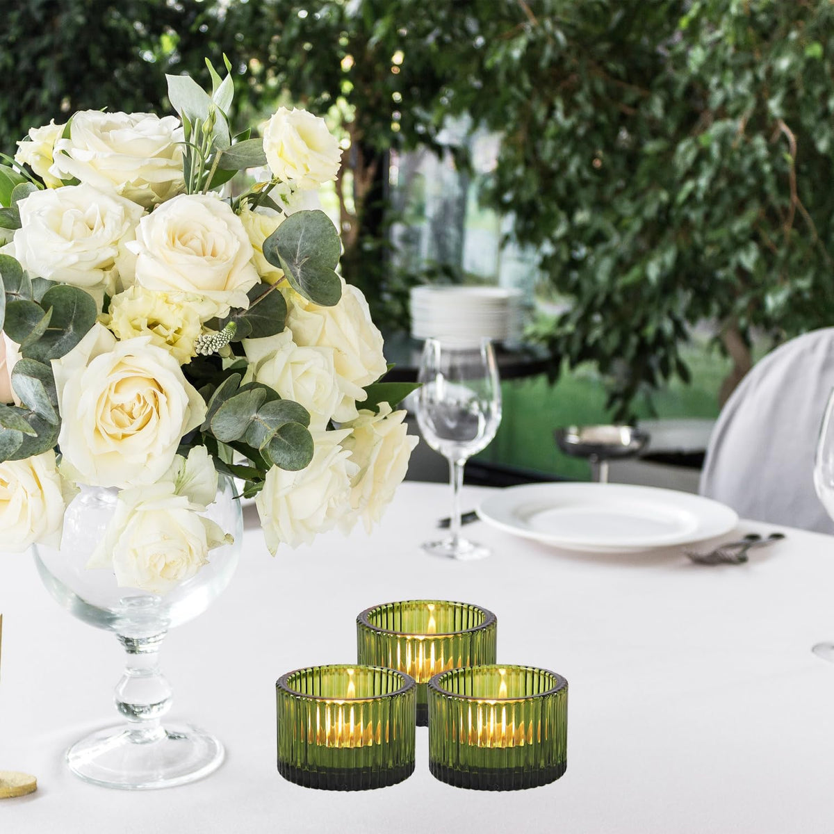 2 Pcs Tealight Candle Holder,Votive Candle Holders Glass Candle Holders Tea Lights Candle Holder for Table Centerpiece Decor Party&Home,Wedding Deco (Green)
