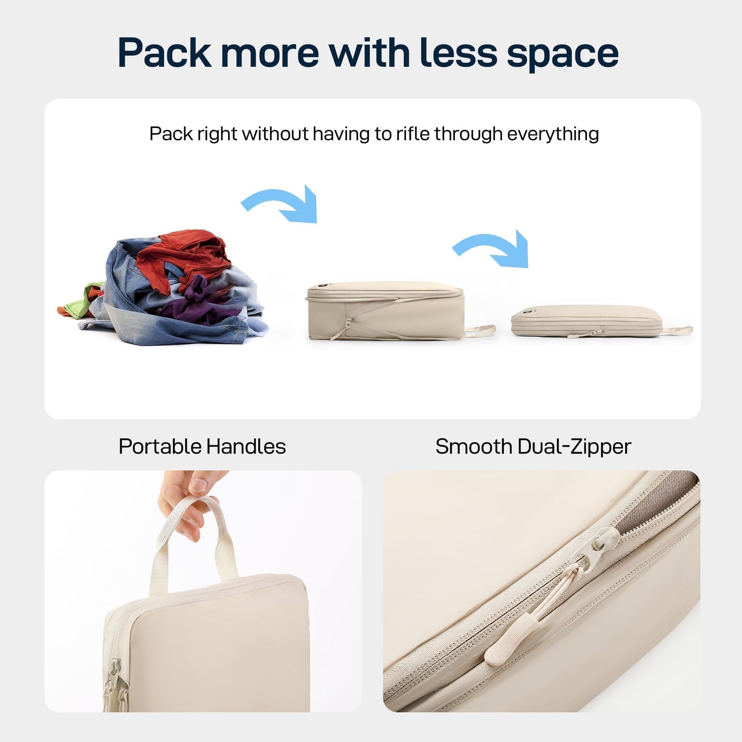 EPICKA 6 Set Ultra-Lightweight Compression Packing Cubes - Water Resistant Durable Travel Organizers with Toiletries Bag, Expandable Travel Accessories for Carry on Luggage, Suitcase (Beige)