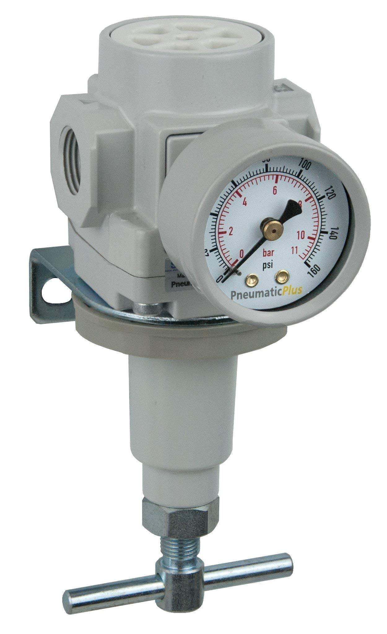 PneumaticPlus SAR400T-N04BG Compressed Air Regulator 1/2" NPT, T-Handle, Gauge & Bracket