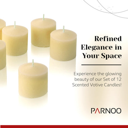 French Vanilla Scented Votive Candles, Set of 12-1.25" Wax Candles for Home, Scented 10 Hour Burn Time - Aromatherapy, Spa Ambiance, Table Centerpieces & Home Décor