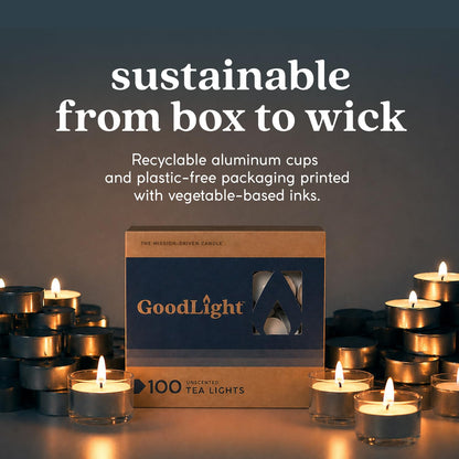 GoodLight Unscented Vegan and Paraffin-Free Tea Light Candles (100 Candles)