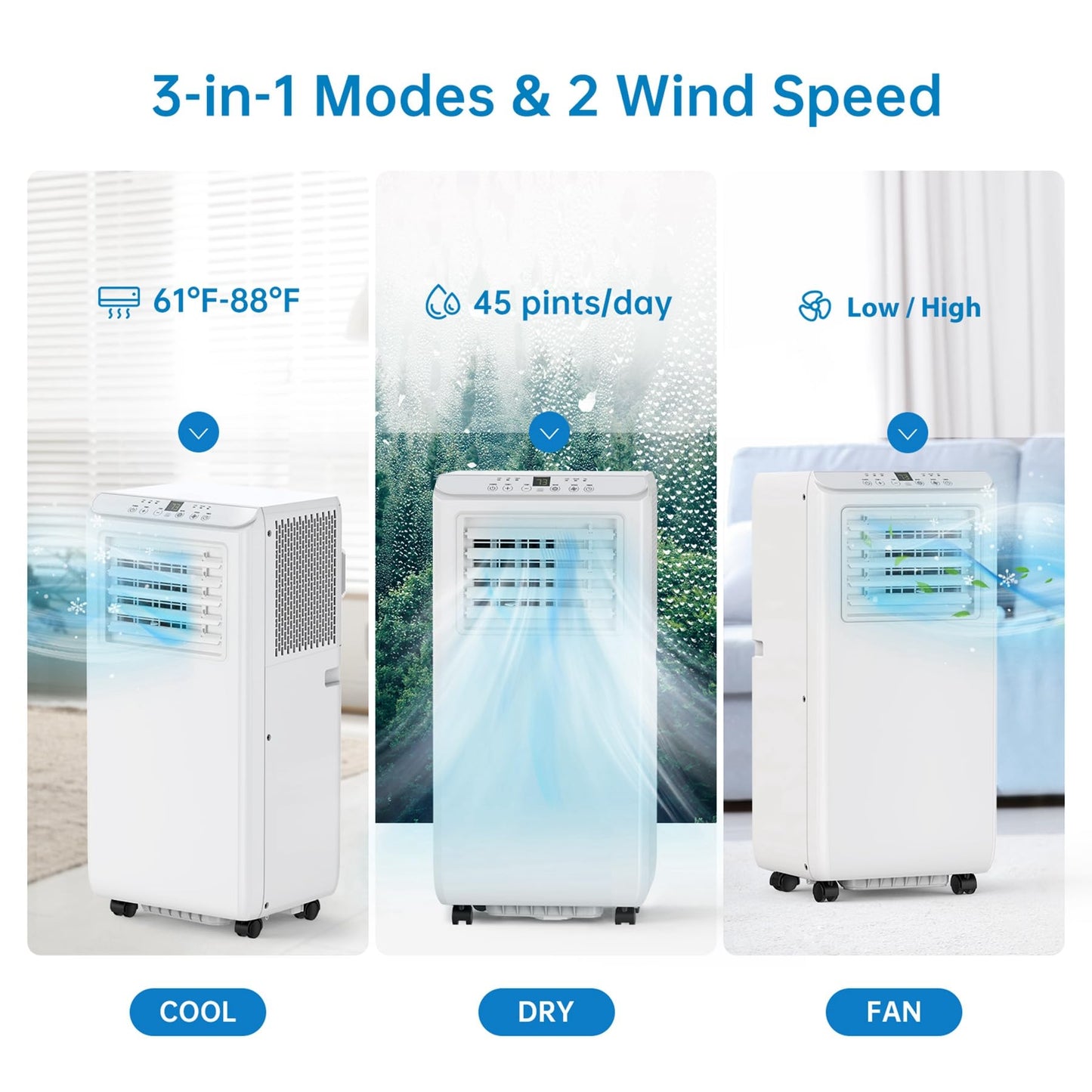 GarveeTech 8000Btus Portable Air Conditioner AC Unit 3 in-1 Air Conditioners w/Dehumidifier & Fan Modes Auto Evaporation for Home up to 350 sq. ft. Complete Window Mount Exhaust Kit, 24H Timer