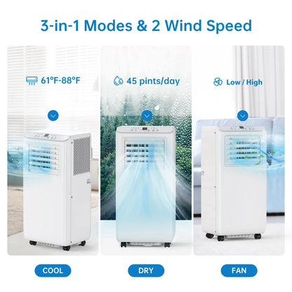 GarveeTech 8000Btus Portable Air Conditioner AC Unit 3 in-1 Air Conditioners w/Dehumidifier & Fan Modes Auto Evaporation for Home up to 350 sq. ft. Complete Window Mount Exhaust Kit, 24H Timer