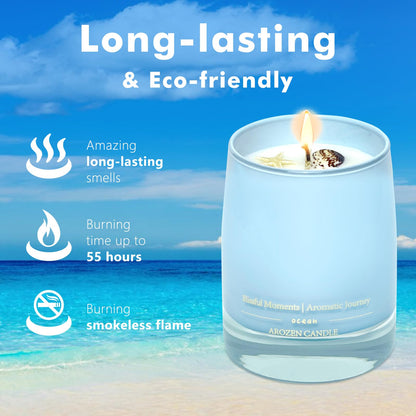 AROZEN Ocean Scented Candles Gift for Women-10oz Aromatherapy Sea Beach Soy Candles for Home Scented with Healing Crystal inside-55H Burn Gifts for Valentine's Day, Birthday, Women, Mother's Day