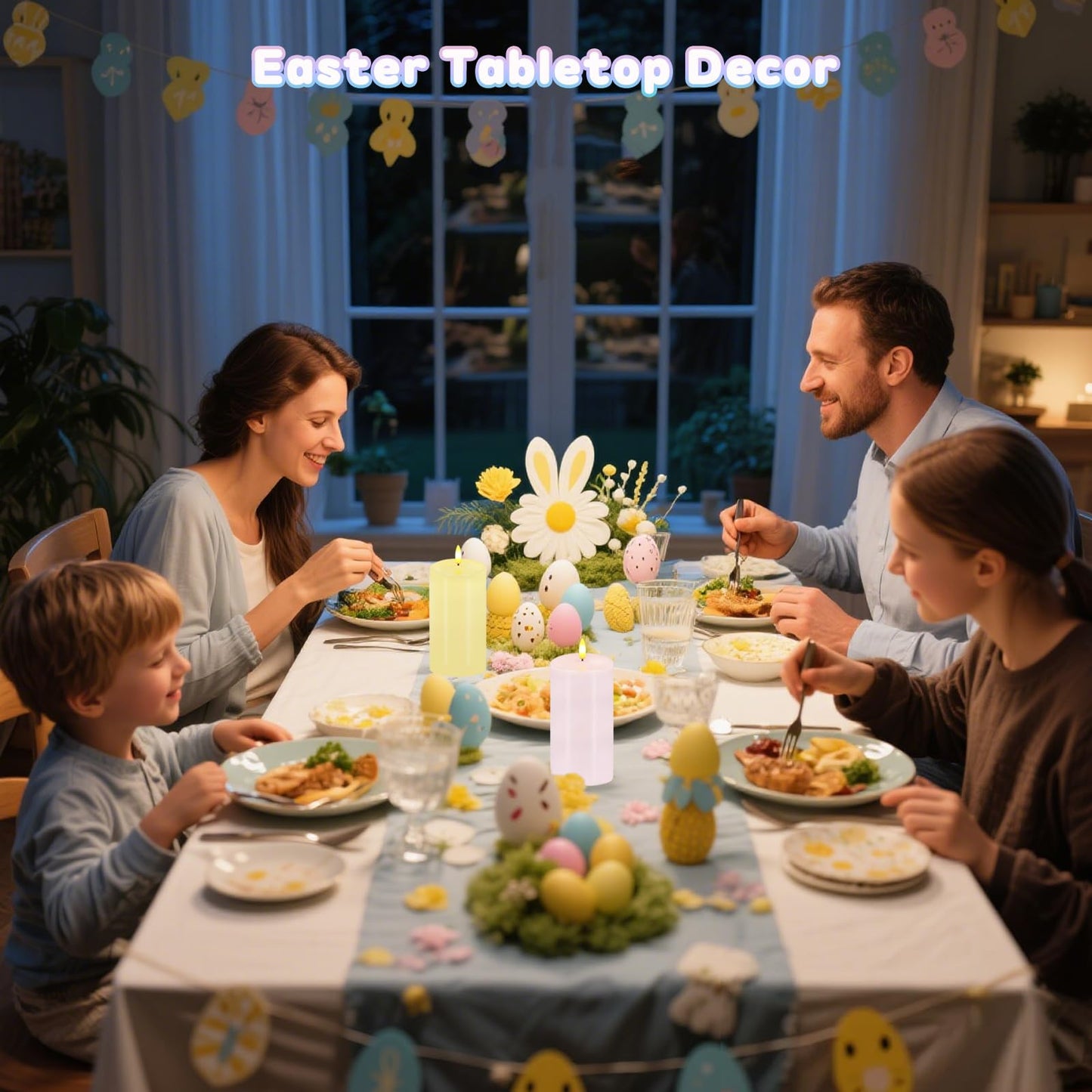 Pastel Flameless Candles, Set of 2 6"x3" Flickering Spring LED Candles with Remote & Timer, Dimmable Real Wax Easter Pillar Candles Battery Operated, Electric Candles for Home Spring Easter Decor